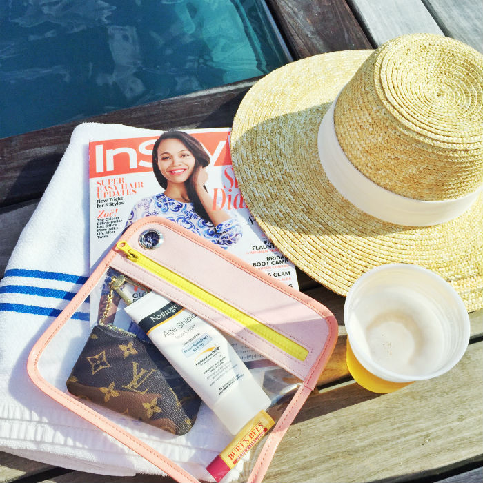 poolside | @jcrew straw hat, and @onetruffle pouch
