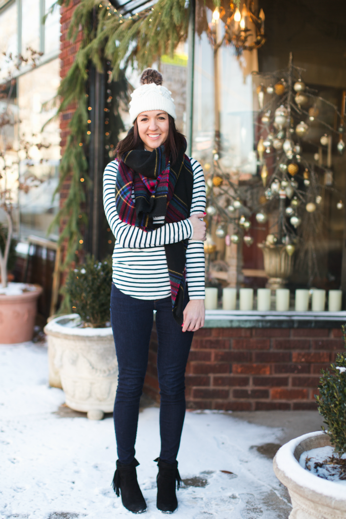 plaid blanket scarf and stripes